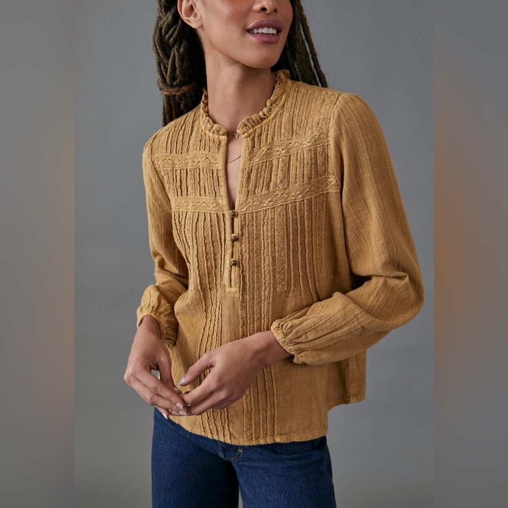 Anthropologie Eze Sur Mer Textured Long Sleeve Top